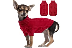 ALAGIRLS Winter Dog Sweater Warm Puppy Clothes, Turtleneck Knit Cat Sweater, Pullover Christmas Holiday Pet Outfits Apparel for Medium Dogs, Red L