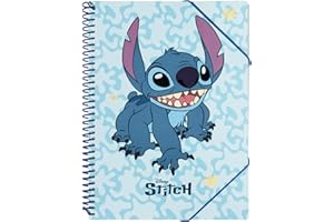 Grupo Erik: Portalistino A4 Disney Stitch, Raccoglitore con 30 buste, elastico e copertina flessibile, 32 x 25,5 cm, Cancelleria