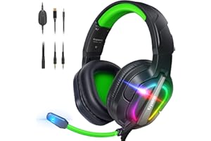 Krysenix PG2 Casque Gaming pour PS4/PS5/PC/Xbox One/Switch, Casque PS5 avec Microphone stéréo AI, Casque Gamer avec Prise 3.5mm et lumière RGB, Noir/Vert