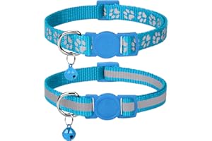Taglory Collar Gato Reflectante, 2 Piezas Collares para Gatos con Cascabeles y Hebilla Seguro de Liberación Rápida, 15-20 cm Azul Claro