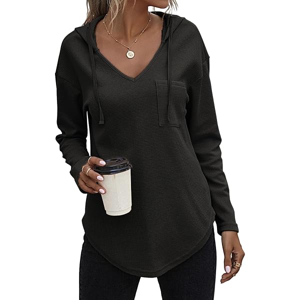 Sweat Femme Capuche Décontracté Chic - Tee Shirt Long Col V Hoodie Élégant