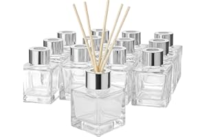 Doni Bomboniere - 20 leere Glasflaschen à 50 ml mit Holzstäbchen für Raumduft - Diffusor für ätherische Öle für Zuhause, Badezimmer, Wohnzimmer, dekorative Möbel (Silber)