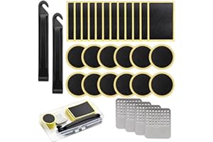 Skyzone Bike Puncture Repair Kit,Self Adhesive Bicycle Motorcycle Tire Glueless Puncture Repair Patches with Metal Rasps, Portable Storage Box for Road Mountain and Commuter Bikes