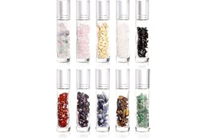 Parfumlism Edelstein Roll on Glasflaschen 10 ml, 10 Stück Kristallflaschen leer mit Amethyst Rollerball, ideal für ätherische Öle, Lippenöl, Parfum, Aromatherapie, Doterra Öl