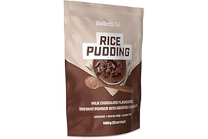 ‎BIOTECHUSA BioTechUSA Rice Pudding | Błyskawiczny pudding ryżowy w proszku | Z wiórkami startej czekolady | Bezglutenowy, 1000 g, Mleczna czekolada
