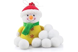beetoy Snowman Soft Toy, Christmas Holiday Decoration with 10 Snowball Toys Fake Snow Toy, Perfect Christmas Plush Toys, Snow Pom-Pom for Kids and Adults for Indoor or Outdoor Play