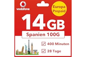 SAFFRUFF Vodafone Europa Prepaid SIM Karte 14GB Daten (Spanien 100GB) für 28 Tage mit kostenlosem Roaming/Nutzung in Türkei Schweiz Frankreich Deutschland Italien