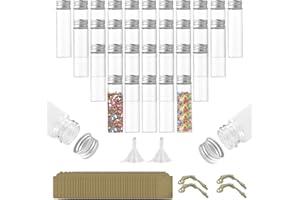 Getyjoe 40 Piezas Tubos de Ensayo Mini Botellas de Vidrio 20ML Pequeñas con Tapa de Rosca Tubos de Ensayo para Líquidos Polvos Boda Decoraciones Favores Fiesta Especias con Embudos Cuerda de Cáñamo