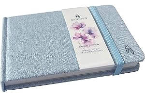 ARTNOVA A6 Zeichenbuch mit 100% Baumwollumschlag - Querformat - A6 Zeichenblock für Aquarell und Tinte - 60 Seiten, 30 Blätter, 150 g/m². Reise-Skizzenbuch. Innentasche und Gummibandverschluss.