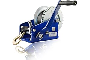 Husar Winch Cabrestante manual 2500 lbs | 1133 kg Con Correa De 10 Metros, Fabricado En Acero Inoxidable, Freno de Trinquete, De Simple Efecto, Para Barcos, Remolques, Industria