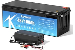 KEPWORTH 48V 100Ah LiFepo4 Battery, Deep Cycle Lithium Batteries with 150A BMS, 2C Rate Discharging, 10 Years-Lifetime, Perfect for Golf Carts, Boat, Trolling Motor, Lawn Mower, Solar, Off-Grid Life