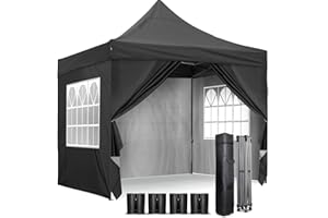 SANHENG Pop Up Gazebo, Heavy Duty Premium Gazebo with 4 Sides, Weatherproof, UV-Resistant, Easy-Assembly, Portable with Storage Bag, Ideal for Garden, Patio, and Events (Grey)