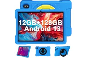 JUSYEA 2024 Newest Tablet 10 Pulgadas 12GB RAM+128GB ROM 1TB TF, Tablet Familiar/Tablet Niños, Andorid 13, WiFi 5G, Cores 2.0Ghz, BT 5.0, GMS Certified, 8MP+5MP, Kids Space, Play Store, con Funda EVA (Azul)