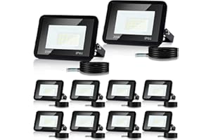 Lospitch Lot de 10 20W Projecteur LED Extérieur, Super Lumineux 1700LM Blanc Froid 6000K Spot LED Extérieur, IP66 étanche Éclairage LED pour Patio, Garage, Jardin, Usine (sans prise)
