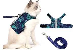 HIPET Cat Harness and Leash for Walking Escape Proof Air Mesh Fabric Outdoor Walking Vest with Reflective Strips for Cute Cats and Small Dogs (Dark green, S)