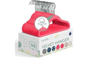 Laleni perchas infantiles 50 pzs de terciopelo - perchas bebe recien nacido ahorra espacio - perchas ropa bebe giratorias 360° - perchas terciopelo niños antideslizantes - percha bebe rosa con lunares