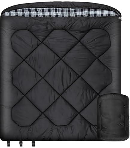 WKFAMOUT Sac De Couchage Double XXL En Flanelle – 4 Saisons, 220x150 Cm, Lavable Machine, Avec 2 Oreillers Et Sac De Rangement, Pour Camping, Rando, Intérieur