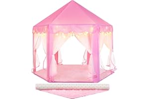 JungleDove Kids Play Tent for Girls Princess Castle Tent with Mat Large Playhouse for Children Indoor & Outdoor Games Wendy House Pink 117x103x127cm