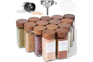 Yangbaga 14PCS Glass Spice Jars set-Glass Jars With Wooden Lid with Shaker Lids- Spices & Seasoning -Kitchen Storage & Organisation of Condiment bottle With Lid And Labels Stickers...