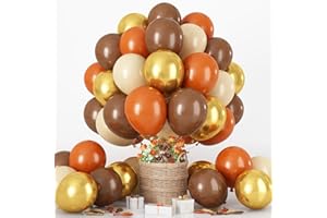HILAVO Orange Brown Balloons Set, 60Pcs 12 Inch Burnt Orange Tan Pastel Coffee Metallic Gold Retro Ivory White Cream Latex Balloons for Birthday Thanksgiving Fall Wedding Boho Bridal Shower Party Decorations