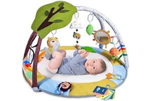 Lupantte Baby Play Mat with 9 Toys, Baby Activity Gym with Balls for Sensory and Motor Skill Development, Baby Play Gym 2 Rattle Teething Toys for Toddlers, Thicker, Non Slip, Ages Newborn +