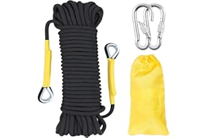 Gangying 8mm Corda da Arrampicata 30m per Arrampicata Statica Corda di Sicurezza con 2 Moschettone ad Alta Resistenza Carico di Rottura: 1000kg per Alpinismo Fuga Strumenti Salvavita Nero