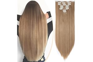 S-noilite Set 8pcs Clip in Hair Extensions Extension Clip Capelli Testa Piena 18Clips Parrucchino 58cm Dritto Biondo candeggina mix marrone cenere chiaro