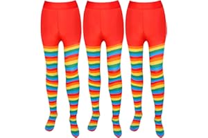 Bofeiya 3 Pairs Striped Tights Full Footed Striped Socks Thigh High Stockings White Green Striped Pantyhose for Christmas Party Dress Up St. Patrick's Day Cosplay