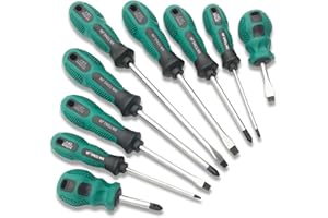 LiRiQi Set di Cacciaviti 9 Pezzi, Impugnatura con Cuscino, 4 Punte Phillips Magnetiche e 5 Teste Piatte Magnetiche, con Borsa portaoggetti