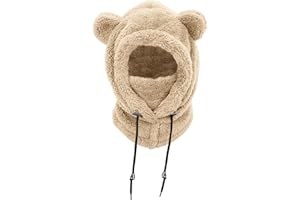 crazy bean Cagoule Enfant Hiver Bonnet Bebe Fille Chapeau en Peluche Doux et Chaud pour Enfants 3-8 Ans Garçon Bonnet Echarpe 3 in 1 Thermique