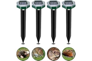 Maulwurf Vertreiber, RosyFate 4 Stück Maulwurfschreck Solar, Wühlmausschreck Solar Ultraschall, mit ON/Off Schalter, Wühlmausfrei, Wühlmausvertreiber, Schlangenabwehr, für Garten Rasen