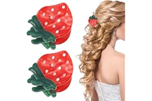 Irikdescia 2 pinzas para el pelo de acetato con forma de fresa, bonitas y modernas, lindas horquillas para el pelo fino y largo para mujeres y niñas