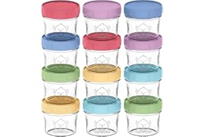 KeaBabies 12-Pack Glass Baby Food Containers - 4 oz Leak-Proof, Microwavable Baby Food Storage Containers, Baby Food Freezer Tray, Puree Glass Baby Food Jars, Baby Bullet Jars with Lids (Nord)