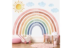 DECOWALL XLarge Rainbows and Quotes Wall Stickers 74'' x 47'' Watercolor Decals Big Nursery Bedroom Kids Room Décor Girls Baby Art Boho Peel and Stick Decoration Living Clouds (FH4-2432)