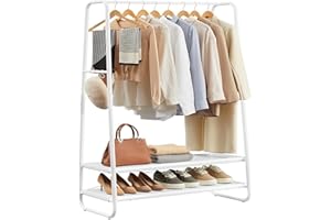 VASAGLE Perchero Burro, Perchero Recibidor con 2 Estantes, 6 Ganchos en Forma de S, Marco de Acero, 45 x 100 x 160 cm, para el Dormitorio, Blanco Nube y Blanco Mate RGR112W02