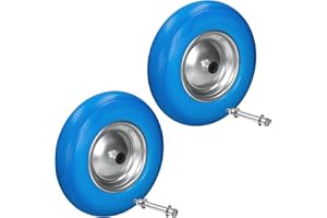 ECD Germany 2 sztuki Kolo do taczki wykonane z odpornej na przebicie pelnej gumy PU z osia- opona z felga stalowa-4,80/4,00-8-srednica 390 mm - niebieski - kolo zapasowe Kolo gumowe Kolo do taczki