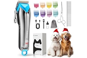 FuzzyFix Dog Grooming Clippers for Thick Heavy Hair,Dog Grooming Kit Low Noise Type-C Rechargeable with Detachable Blade,Cordless Dog Trimmer for Poodles,Sliver