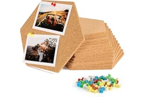 IZSUZEE 14 Morceaux Tableau en Liege Autocollant, avec 85 Broches, 2 Colle Nanométrique, Décoration Mural pour Accrocher des Photos