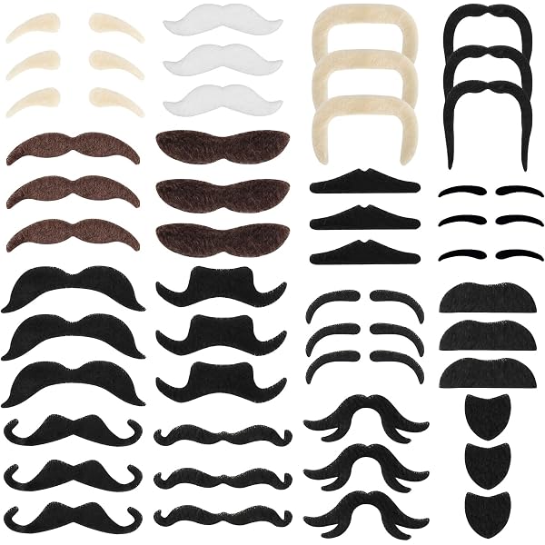 Set De 48 Fausses Moustaches Autocollantes - 16 Styles Pour Déguisement, Fêtes Et Halloween