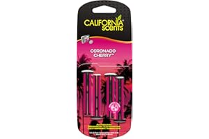 California Scents Ambientador de Coche en Bastones de Ventilación - Fragancia Duradera de Cereza - 4 Unidades con Ajuste Personalizable del Aroma, Ideal para Cualquier Vehículo