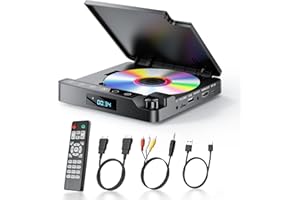 Desobry DVD Player for TV 1080P, Multi region free dvd player HDMI/AV output and USB/TF Card input, with cables and remote control, Mini DVD/CD Player with Last Memory