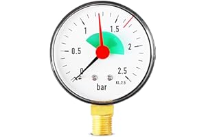 Instalguru Manometro 63 mm 0–2,5 Bar Con Attacco Montaggio Radiale G 1/4 Per Acqua Riscaldamento Idraulica Controllo Pressione Sistema Di Installazione