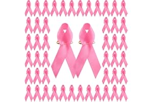 WANDIC 100 PCS Octobre Rose Pins, Épingles en Polyester Octobre Rose Broche Ruban Cancer du Sein Accessoires de Décoration avec Épingle de Sûreté pour Femme Cadeau de Bienfaisance