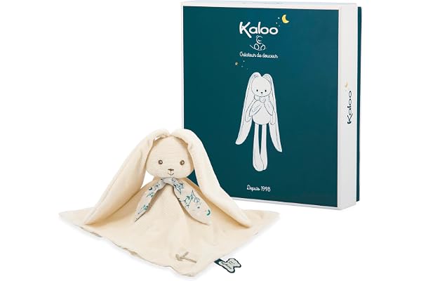 KALOO - Lapinoo - Doudou Lapin - Peluche Bébé - Couleur Crème - Carré 30 x 30 cm - Bi-Matières Coton et Velours Côtelé Très Doux - Boîte Cadeau - Dès la Naissance, K972206