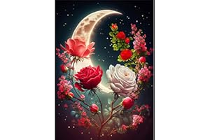 QENSPE 5D Diamond Painting Kits for Adults, Moon Diamond Art Kits Roses Diamond Painting Flowers Kit for Kids Full Drill, DIY Crystal Picture Art for Home Wall Decor 30x40cm
