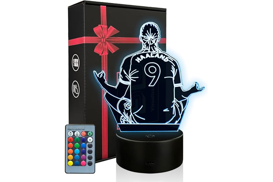 HUIPIN NO.9 Football Player Figurine Night Light for Boys, 16 Colors Changeable Soccer Decor Lamp with Remote, Creative Football Gifts for Manchester City Fan Men Birthday Christmas