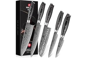 XINZUO 5 Pièces Set Couteaux de Cuisine Damas Acier Couteau de Chef Santoku Couteau à Trancher Couteau Tout Usage Couteaux à Fruits avec Poignée en Bois de Pakka - Ya Série