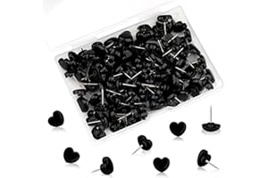 GALAMAX 100pcs Push Pins Decorative Black Drawing Pins,Heart Shaped Cute Thumb Push Pins for Bulletin Board,Decorative Cork Board Pins for Home School Office Poster Map Memo (Black)