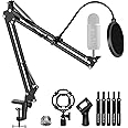 InnoGear Microphone Stand Mic Boom Arm for Blue Yeti HyperX QuadCast S SoloCast Snowball Fifine K669B and other Mic, with Shock Mount Windscreen Pop Filter Mic Clip Holder Cable Ties, Medium