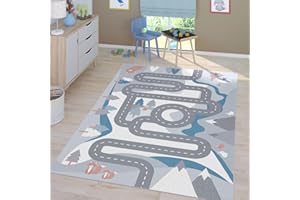 TT Home Alfombra Habitación Infantil De Juego Coches Infantil Carreteras Antideslizante, Color: Crema, Tamaño:140x200 cm
